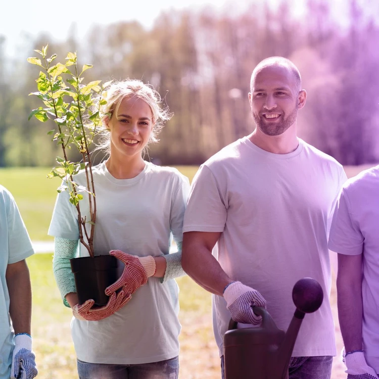 Group of young people caring for the environment as a collective responsibility.